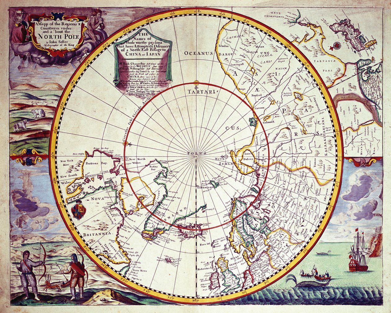 北極の地図（カラー彫刻） 作： ジョン・セラー