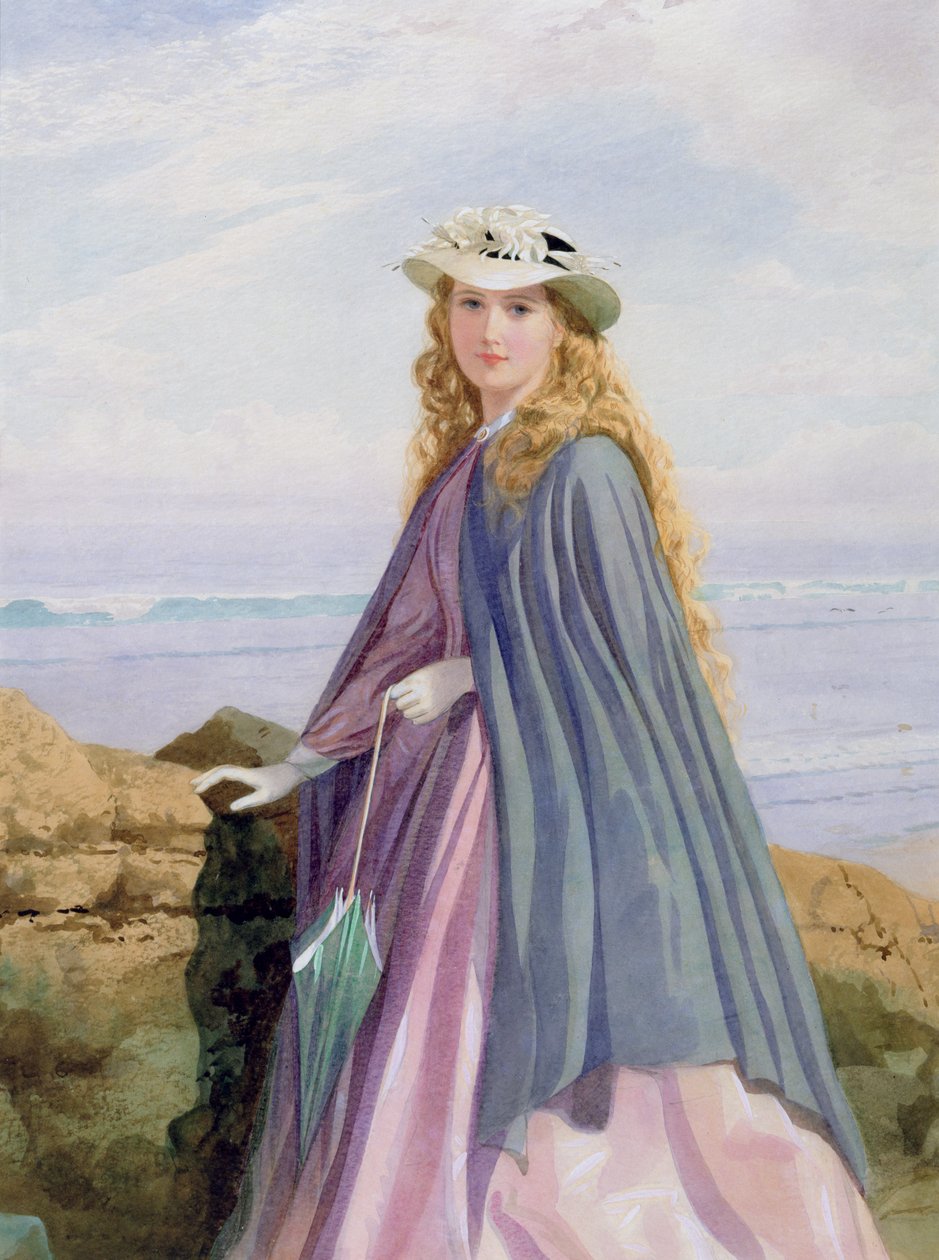 海辺の女性（トイレ、鉛筆、ガッシュ） 作： ジョン・シモンズ