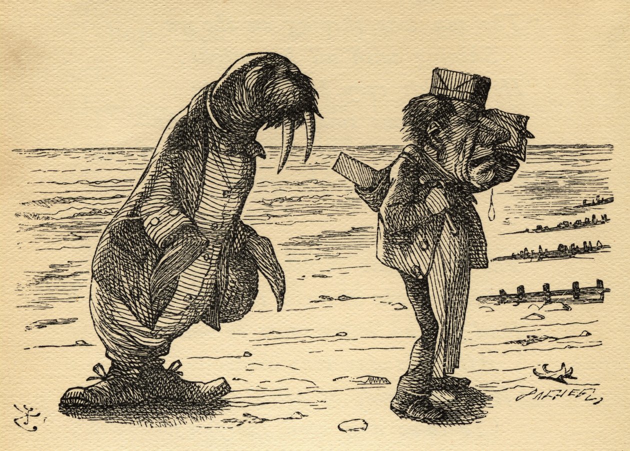 セイウチとカーペンター、ルイス・キャロル（1832-98）による「鏡を通して」のイラストは1871年に初めて公開されました 作： ジョン・テニエル