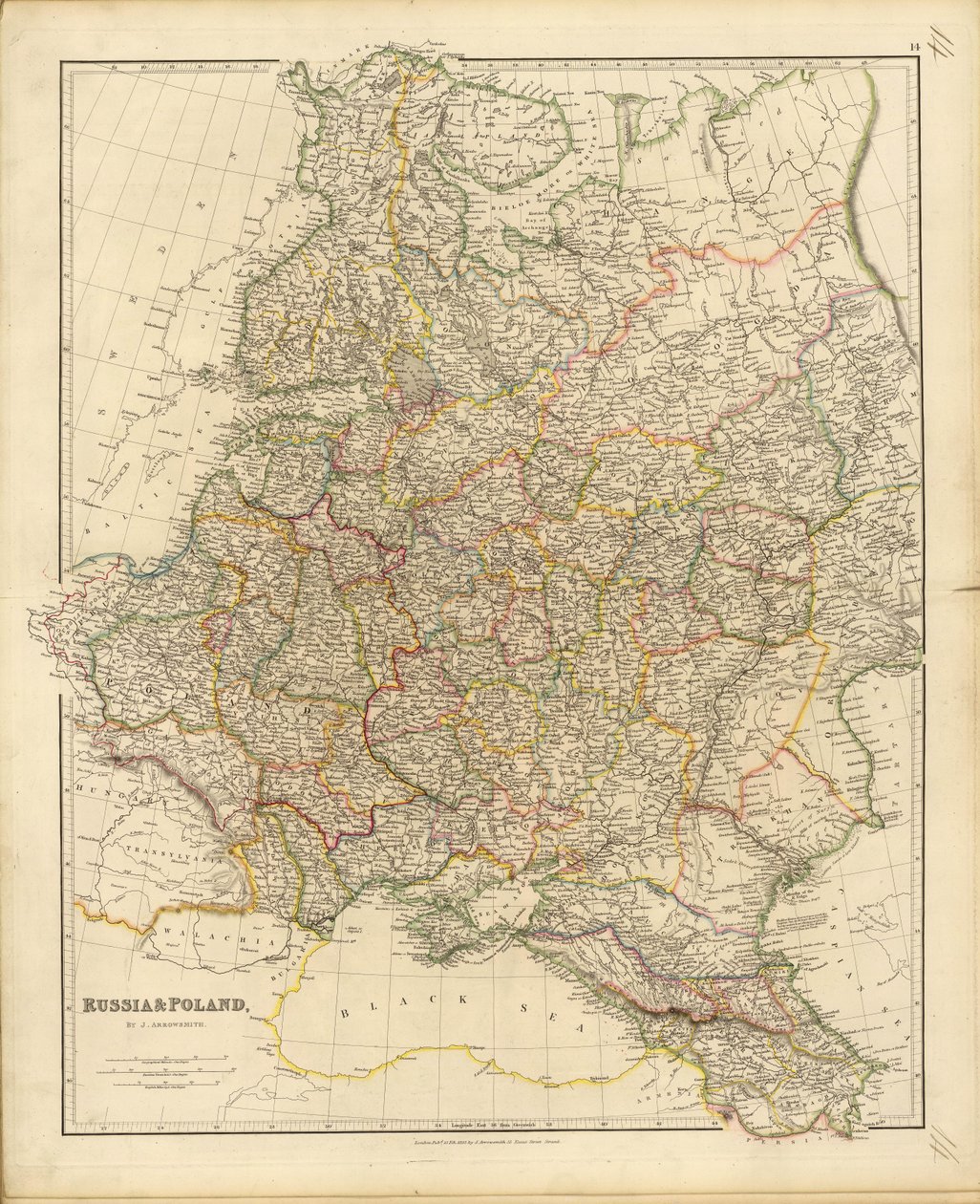 ロシアとポーランドの地図、1832年。 作： ジョン・アロウスミス