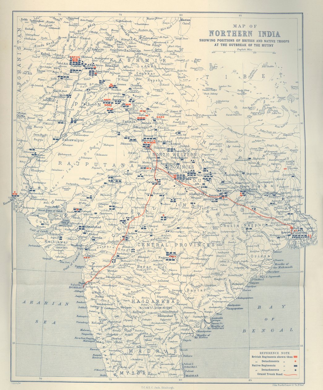 北インドの地図、1901年。 作： ジョン・バーソロミュー