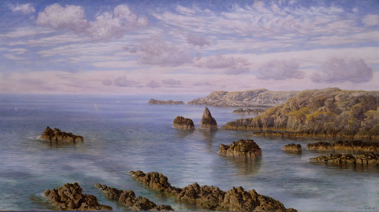 ガーンジー島の南海岸、1875 年。 作： ジョン・ブレット