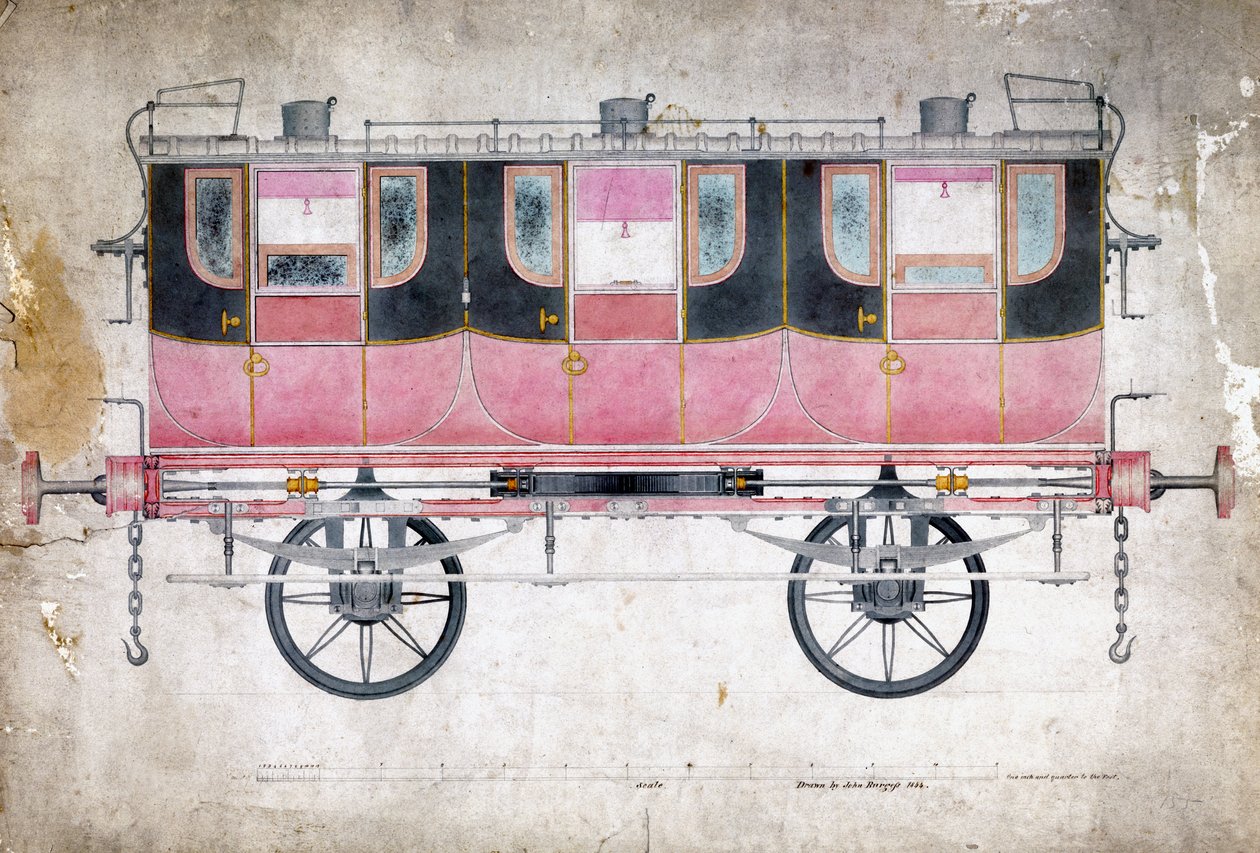 マンチェスター＆リーズ鉄道ファーストクラスキャリッジ、c.1844 作： ジョン・バージェス
