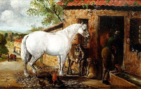 鍛冶屋のそばにいるグレーの雌馬 作： ジョン・チャールトン