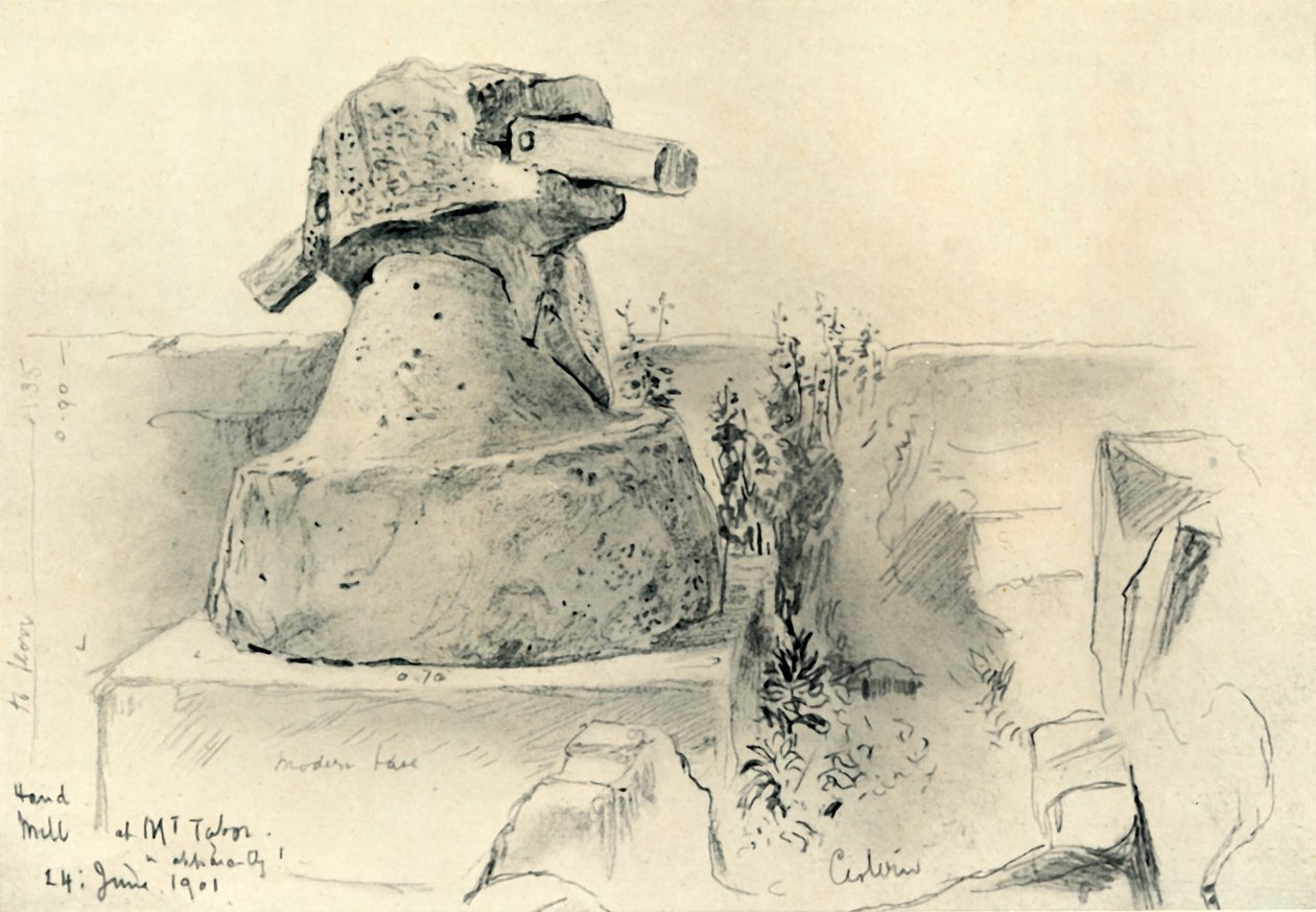 テイバー山での古代のハンドミル、1902年。 作： John Fulleylove