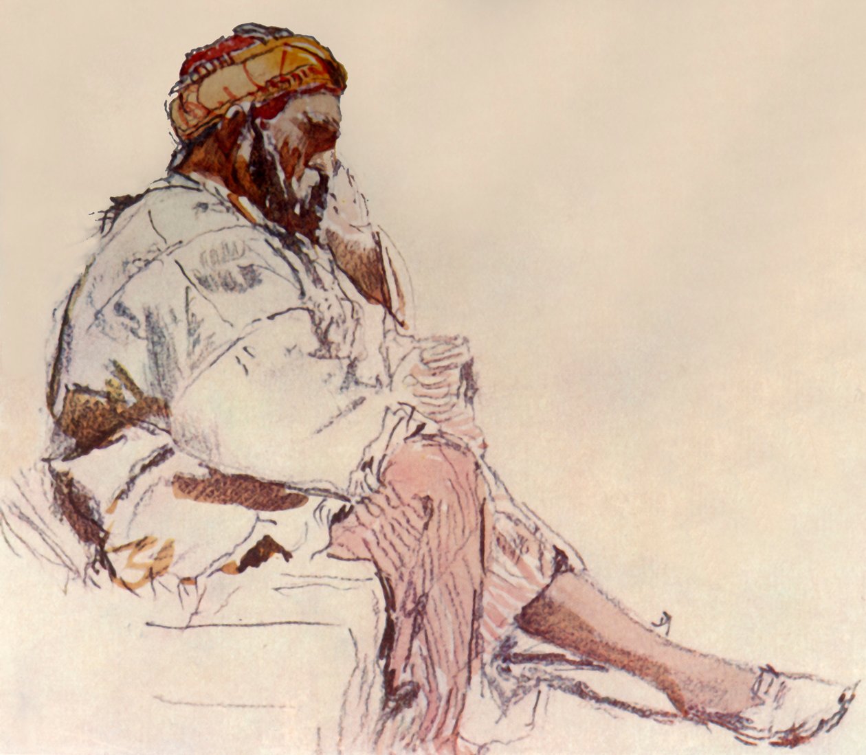 座っているシリアの農民：プロフィールで、1902。 作： John Fulleylove
