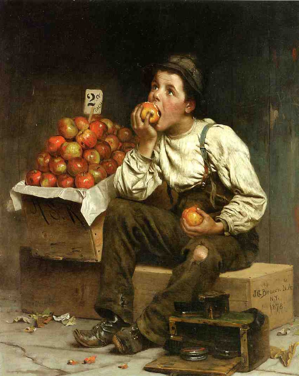 りんごを食べる少年、1878 作： ジョンジョージブラウン