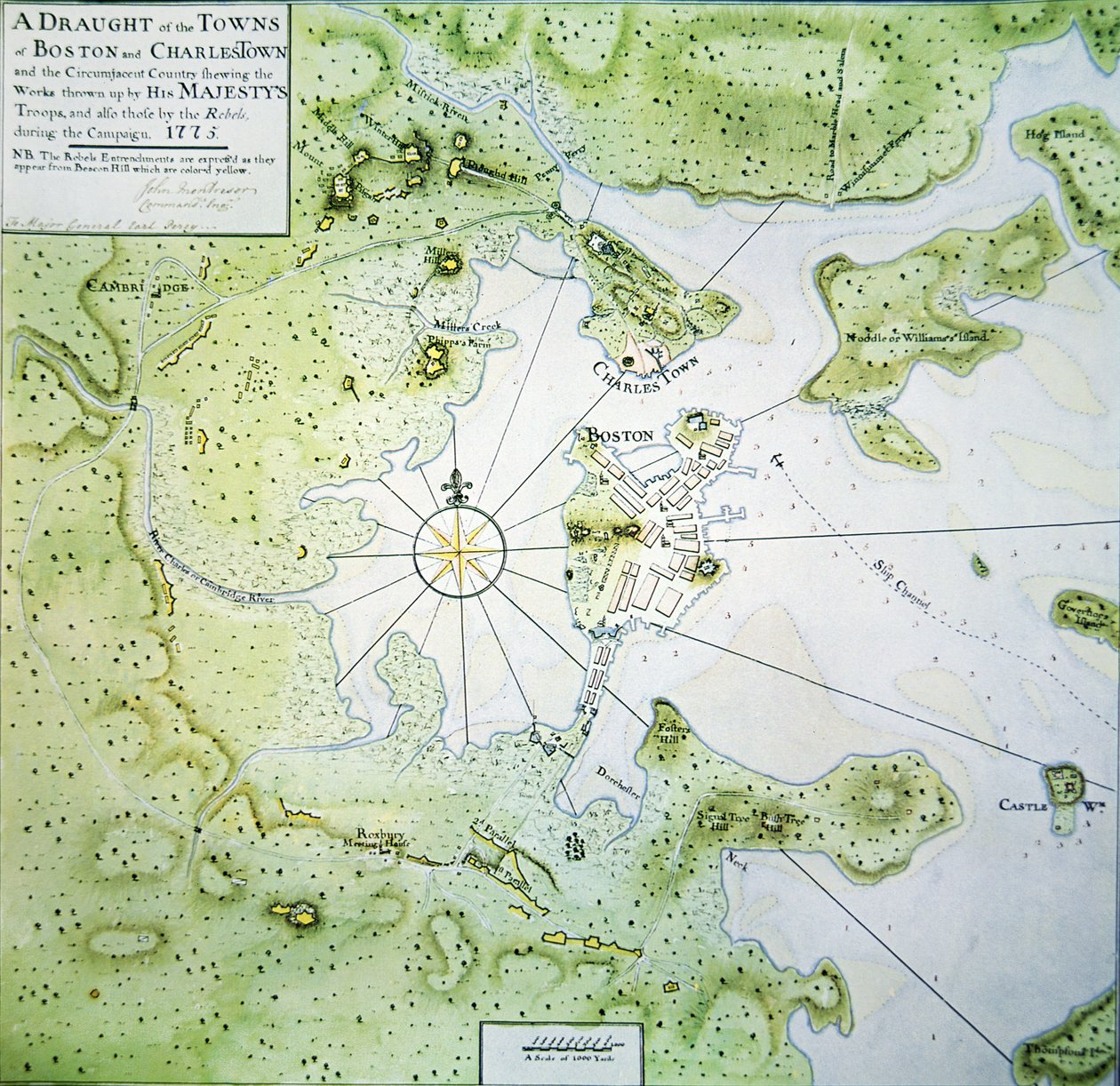 ボストンとチャールズタウンの地図 作： ジョン・モントレソール