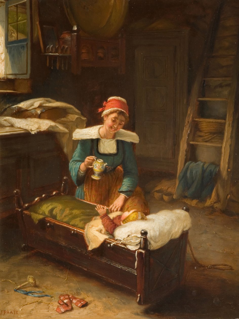 母と子のいるインテリア」 1911年 作： Jonathon Pratt