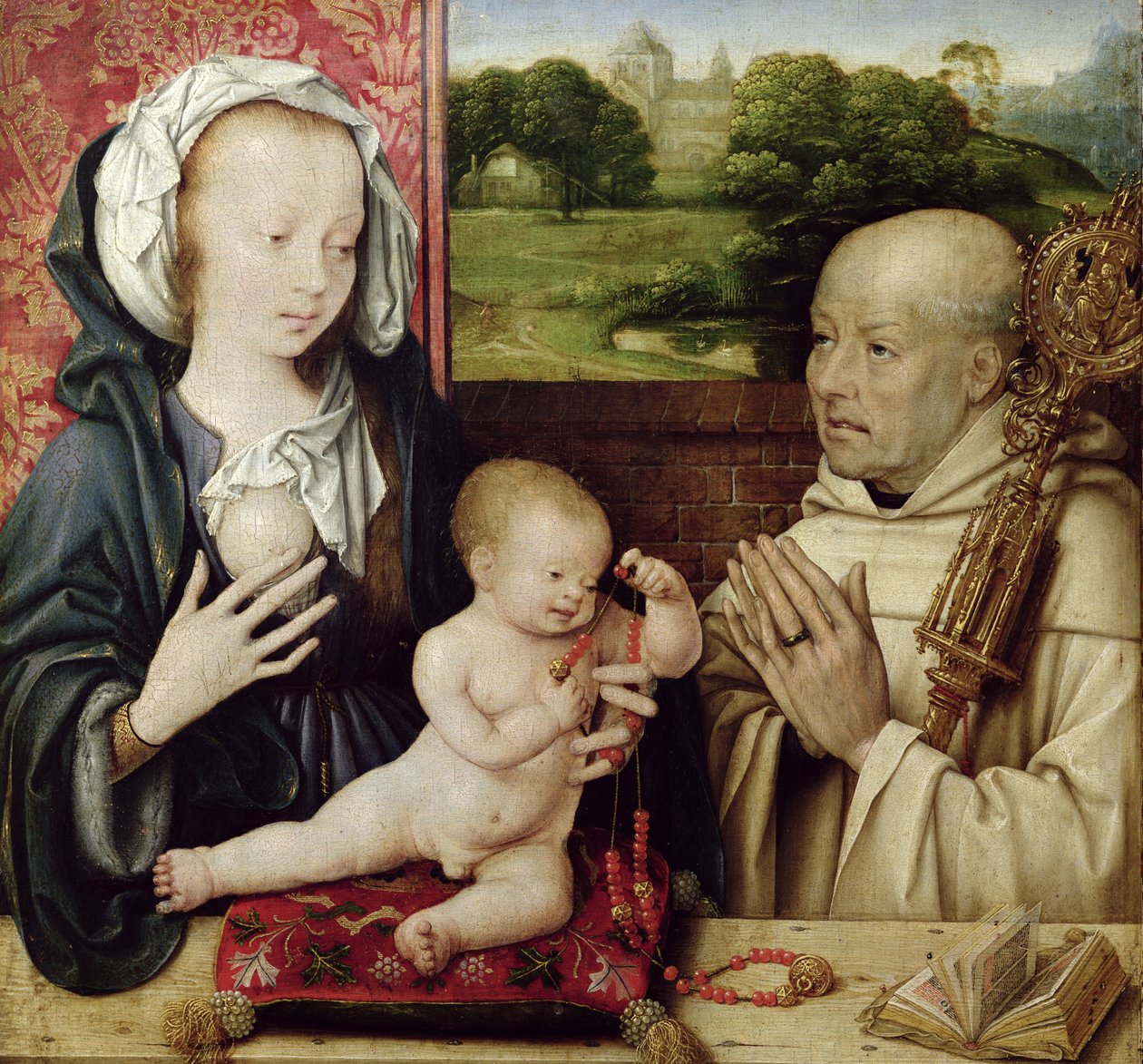 15955年のパネルの詳細に聖バーナードオイルによって崇拝された聖母子 作： ヨース・ファン・クレーベ