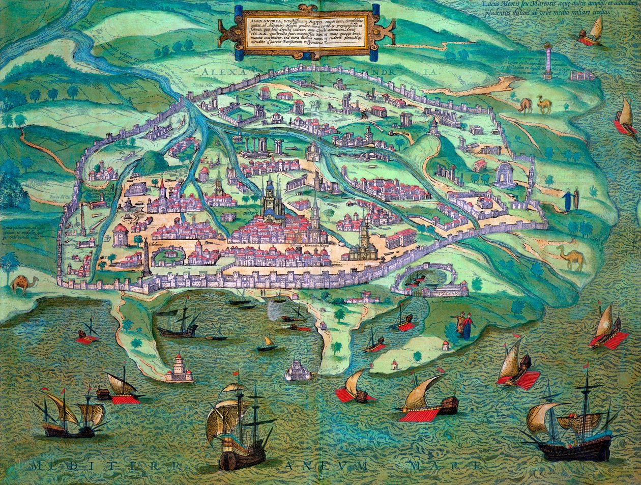 エジプト、アレキサンドリアの地図、1572年頃 作： ヨリス・ヘフナーゲル