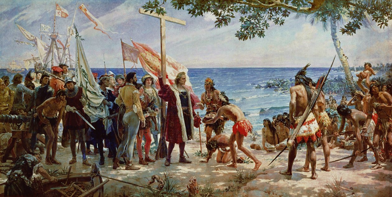 1492年、1890年頃のグアナハニ島でのクリストファーコロンバスの下船 作： ホセ・ガルネロ・イ・アルダ