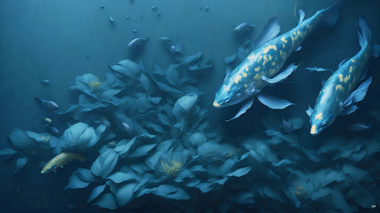 墨絵鯉・鯉魚_青_04 作： ジョセフ・ヨハン・マイケル