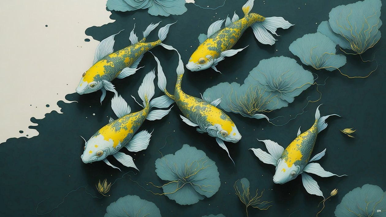 墨絵鯉・鯉魚_金_02 作： ジョセフ・ヨハン・マイケル