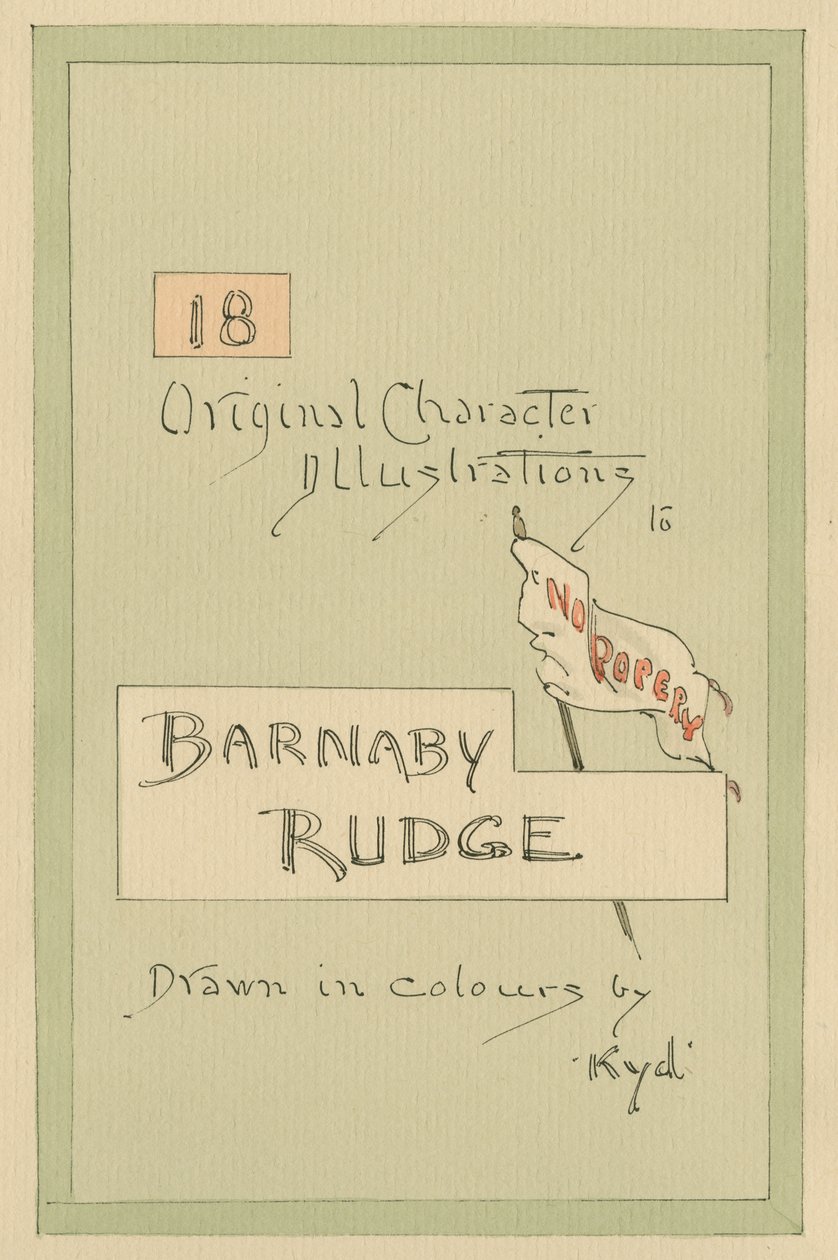 タイトルページ、「Barnaby Rudge」のイラスト、1920年代（紙にトイレとペンとインク） 作： ジョセフ・クレイトン・クラーク