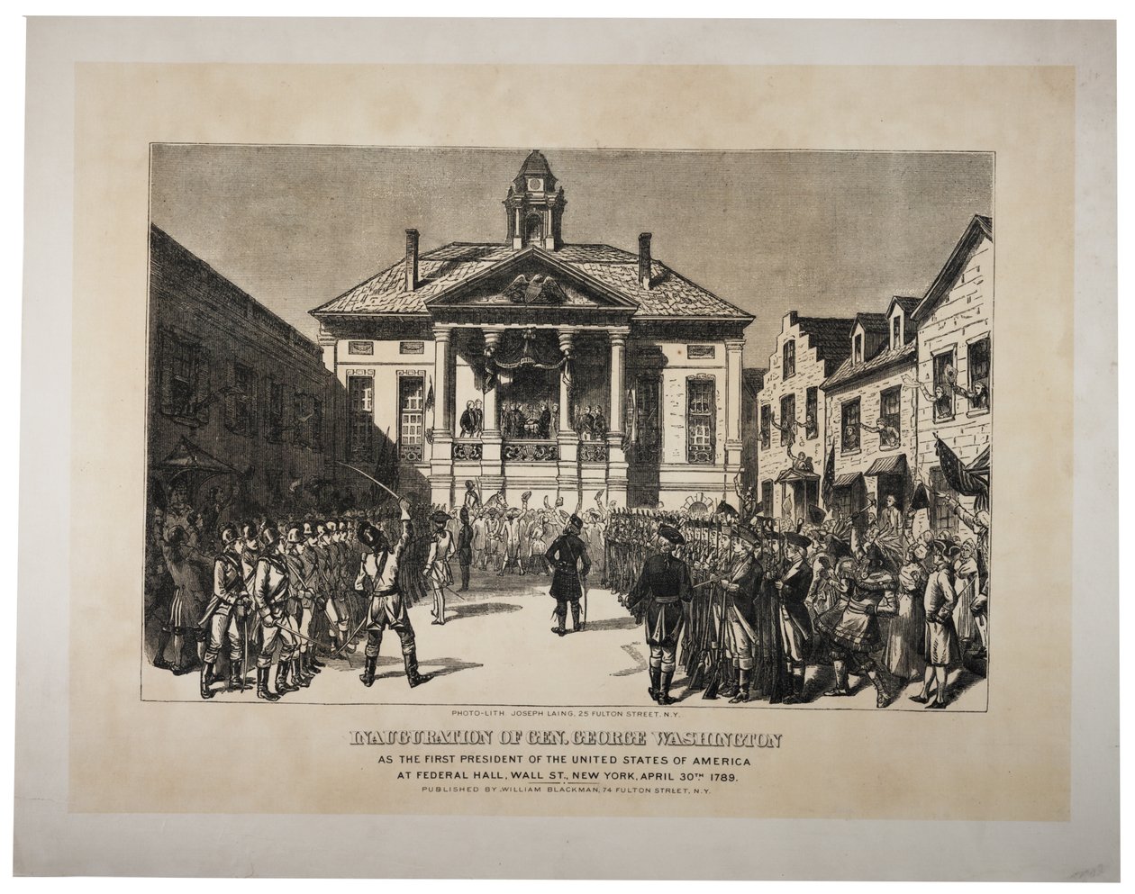 アメリカ合衆国初代大統領としてのワシントン将軍の就任、1870年代頃（フォトリソ） 作： ジョセフ・レイン