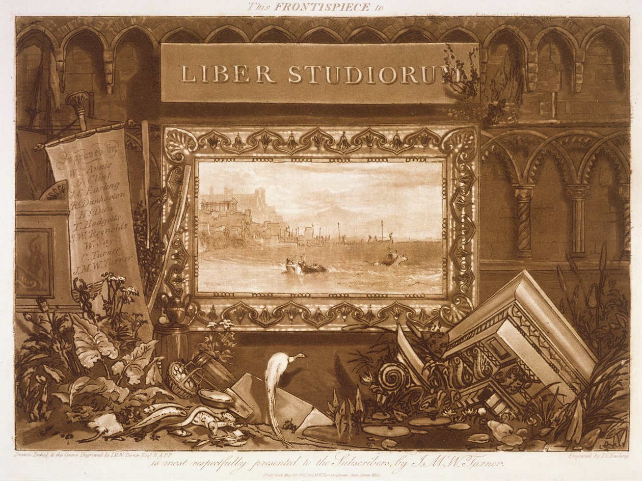 F.1.I 1812年にJCイーズリングによって彫刻された、タイヤの市からのヨーロッパの出発を描いた「Liber Studiorum」への口絵 作： ジョセフ・マロード・ウィリアム・ターナー