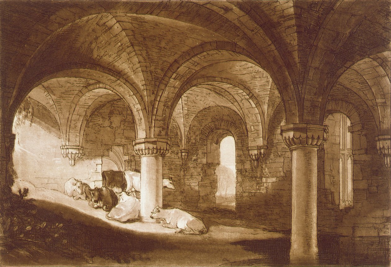 F.39.I「Liber Studiorum」からのカークストール修道院のクリプト、1812 作： ジョセフ・マロード・ウィリアム・ターナー