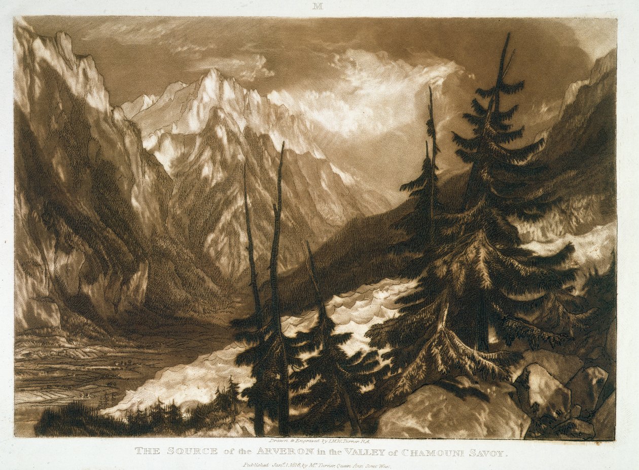 F.60.Iアーティスト、1816によって彫刻された「Liber Studiorum」からのArveronのソース 作： ジョセフ・マロード・ウィリアム・ターナー