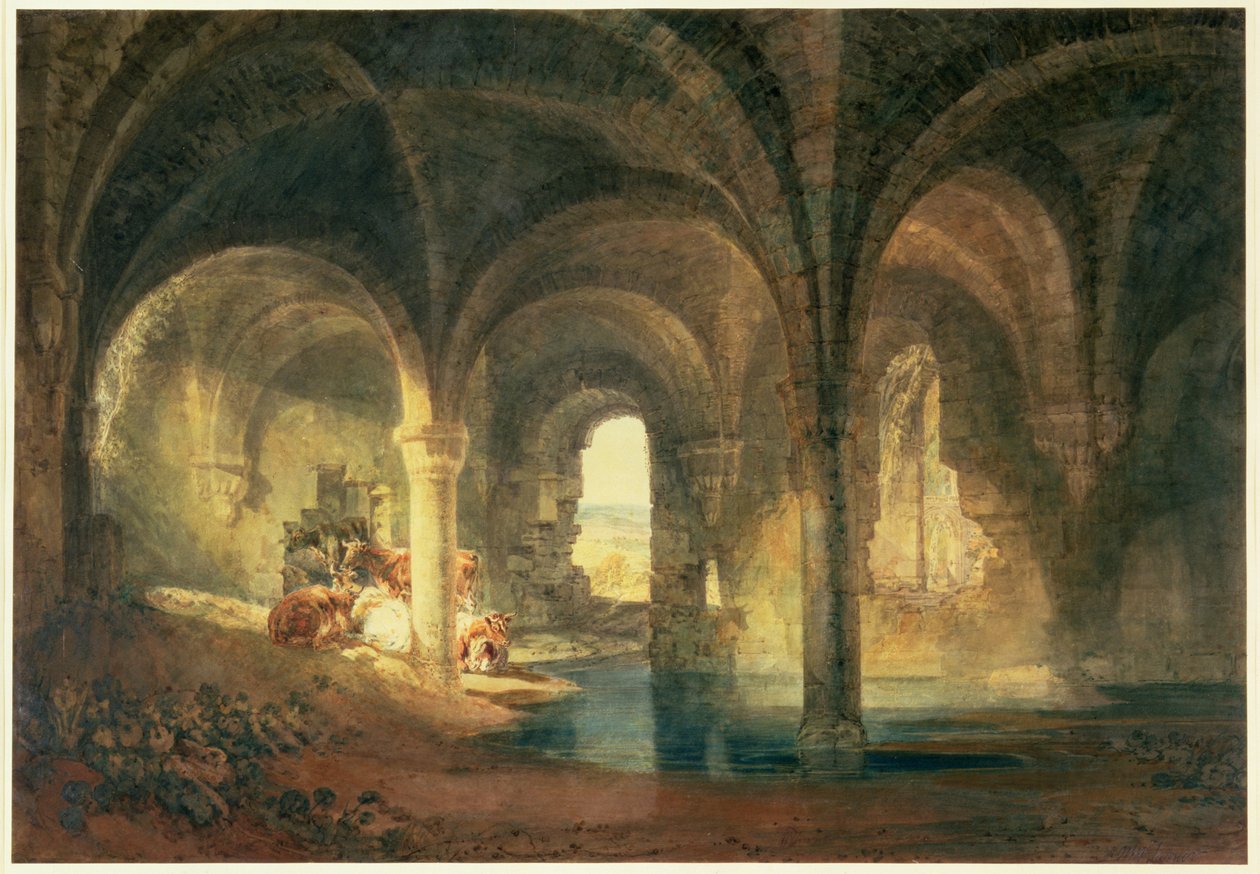 カークストール修道院の食堂、c.1798 作： ジョセフ・マロード・ウィリアム・ターナー