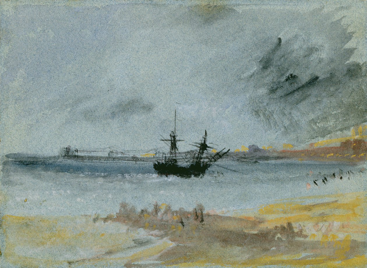 Ship Aground、ブライトン、1830（紙に黒のインク、WCとボディカラー） 作： ジョセフ・マロード・ウィリアム・ターナー