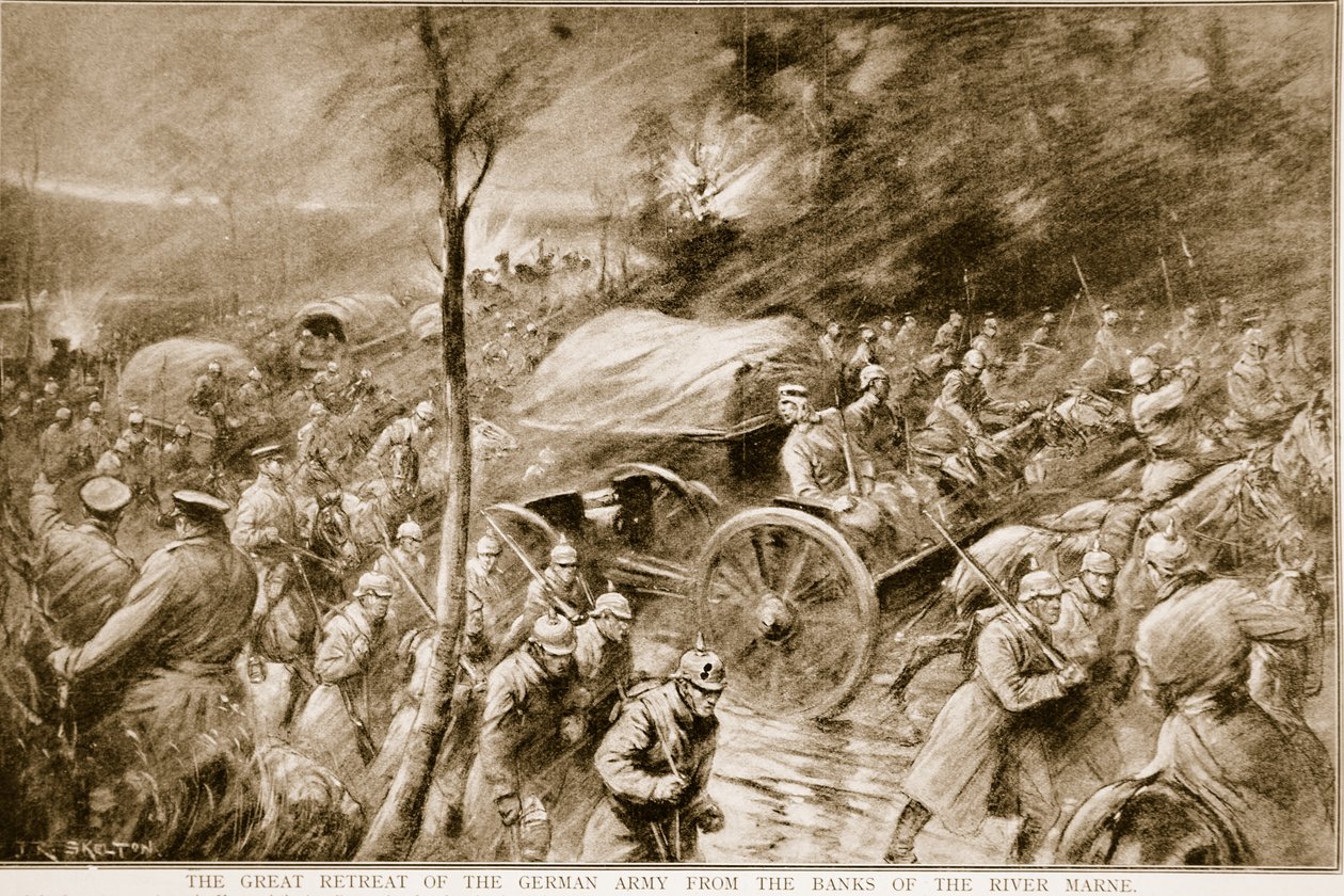 1914年にマルヌ川のほとりからドイツ軍の大撤退 作： ジョセフ・ラトクリフ・スケルトン