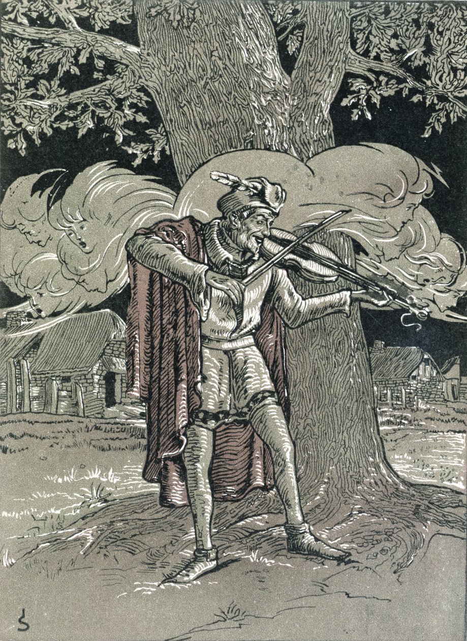 悪魔のバイオリン、ジョルジュスペッツによる「アルザスの伝説」のイラスト、1905年 作： ジョセフ・サトラー