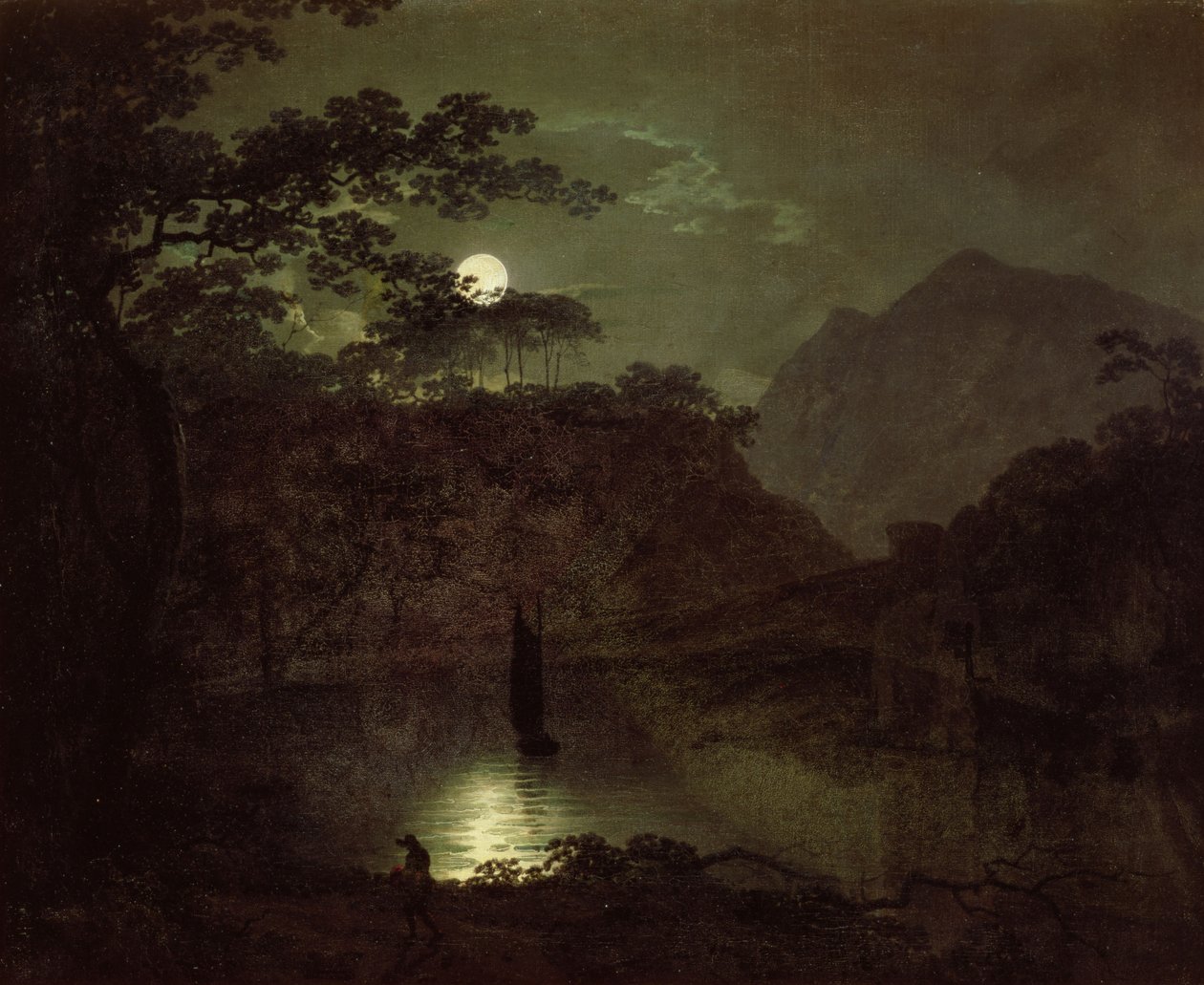 月光の湖、c.1780-82 作： ダービーのジョセフライト