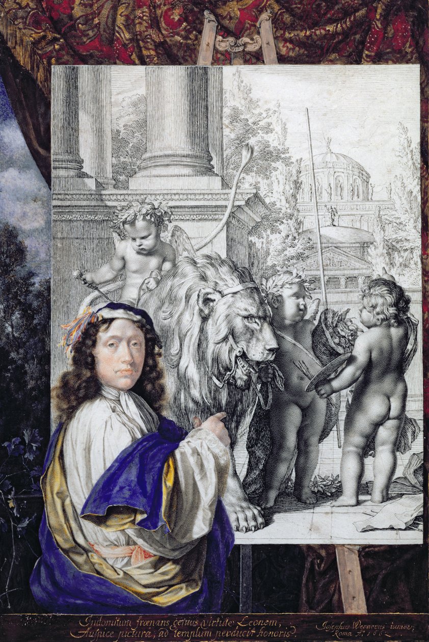 セルフポートレート、1662年（ペンとインク、トイレット紙のトイレ） 作： ジョゼフ・ヴェルナー