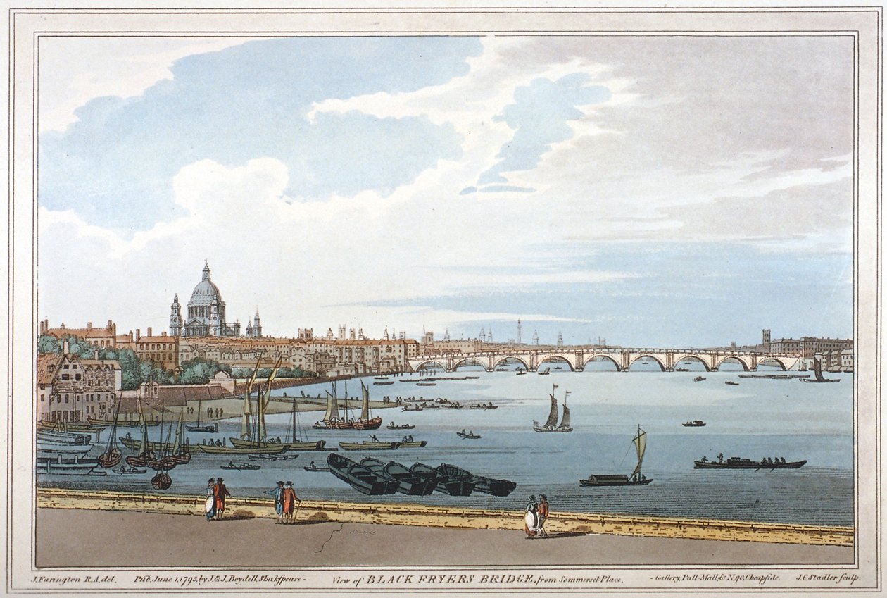 ロンドンのブラックフライアーズ橋、1795年 作： ジョセフ・コンスタンティン・スタドラー