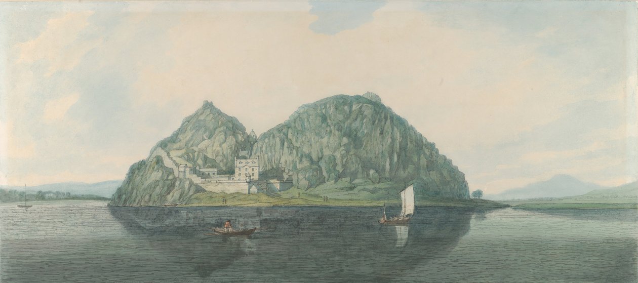 南から見たダンバートン ロック、1788 年。 作： ジョセフ・ファリントン