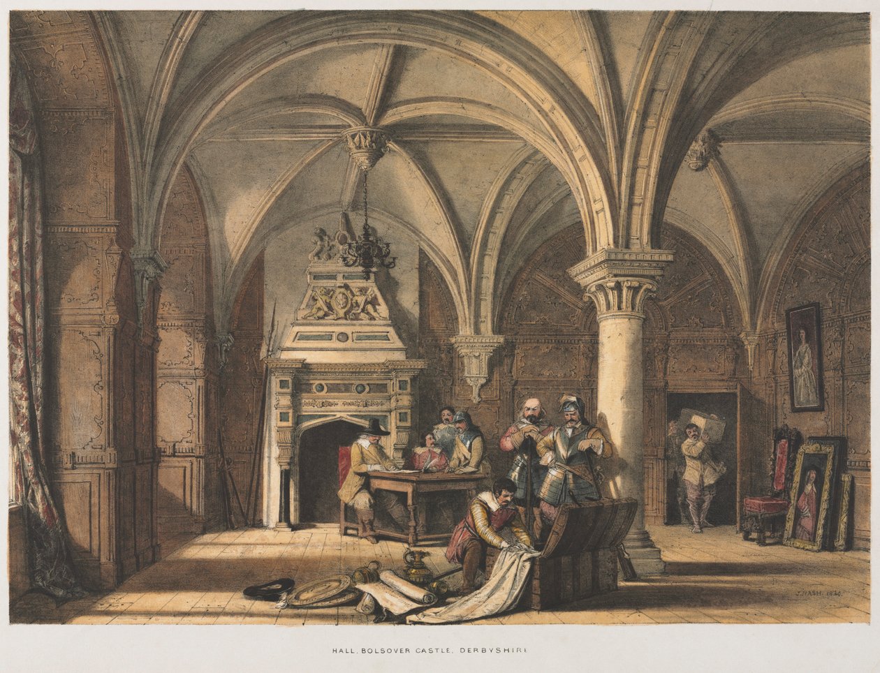 ホール、ボルスバー城、ダービーシャー、1840年。 作： ジョセフ・ナッシュ