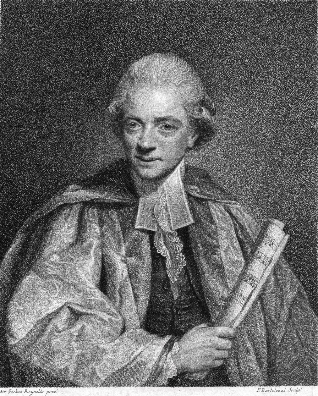 1784年に出版されたフランチェスコバルトロッツィ（1727-1815）によって刻まれたチャールズバーニー（1726-1814） 作： ジョシュア・レイノルズ