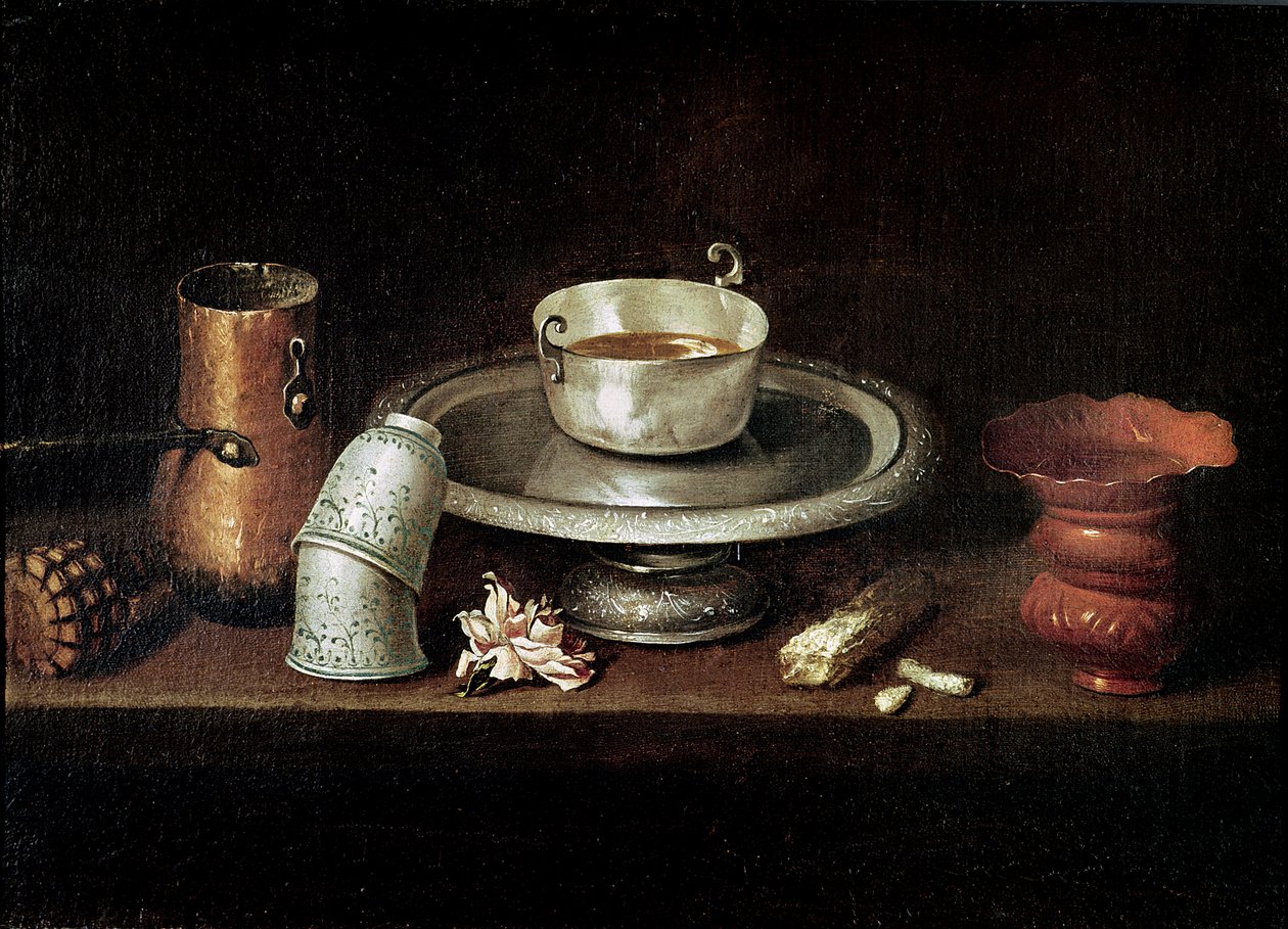チョコレートのボウルのある静物、またはチョコレートのある朝食、1640年頃 作： フアン・デ・スルバラン