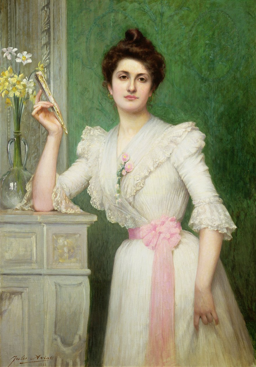 ファンを持つ女性の肖像画、1898 作： ジュール・チャールズ・アヴィアット