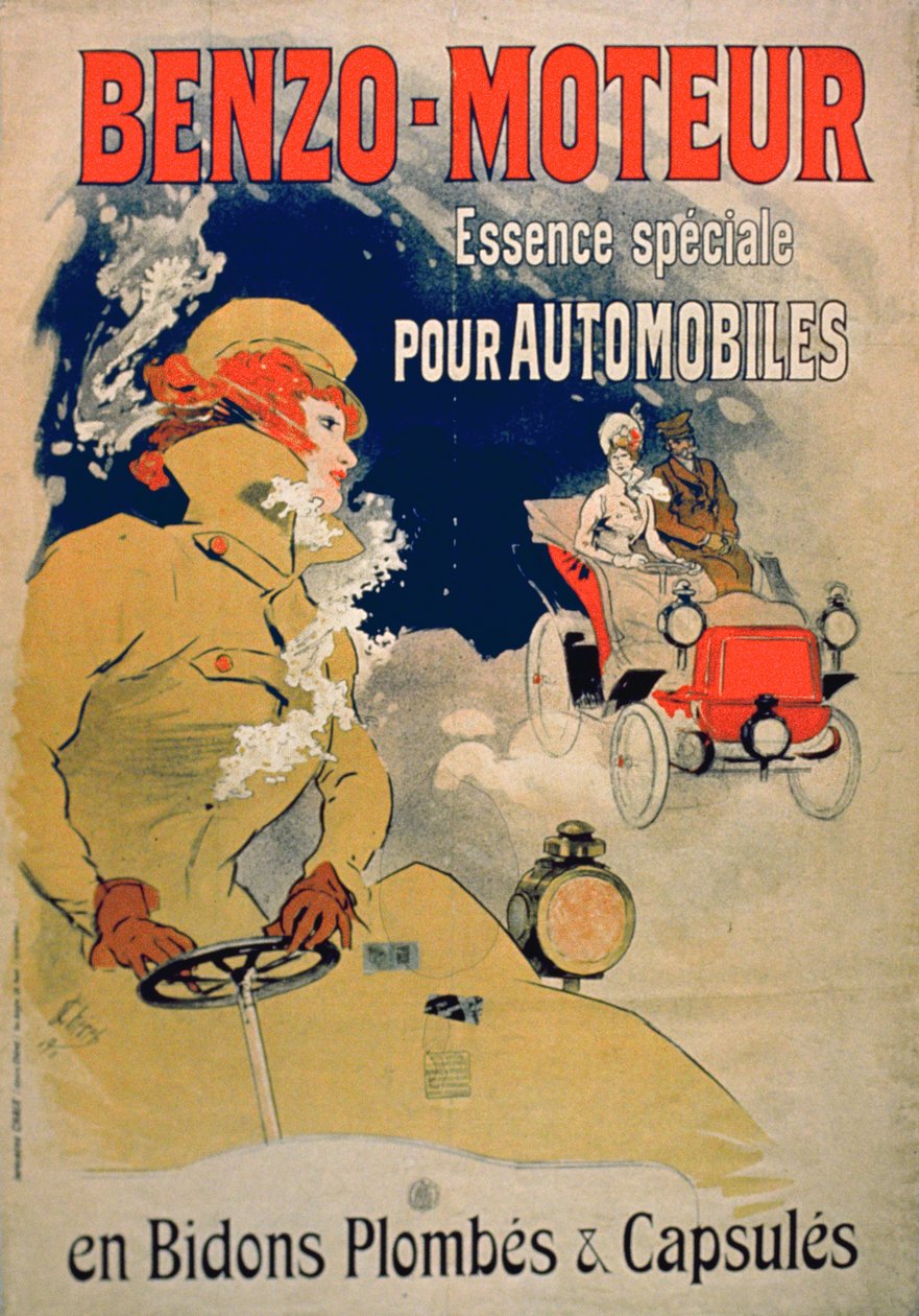 「Benzo-Moteur」モーター広告、特に自動車用のポスター、1901（カラーリソ）。 作： ジュール・チェレット