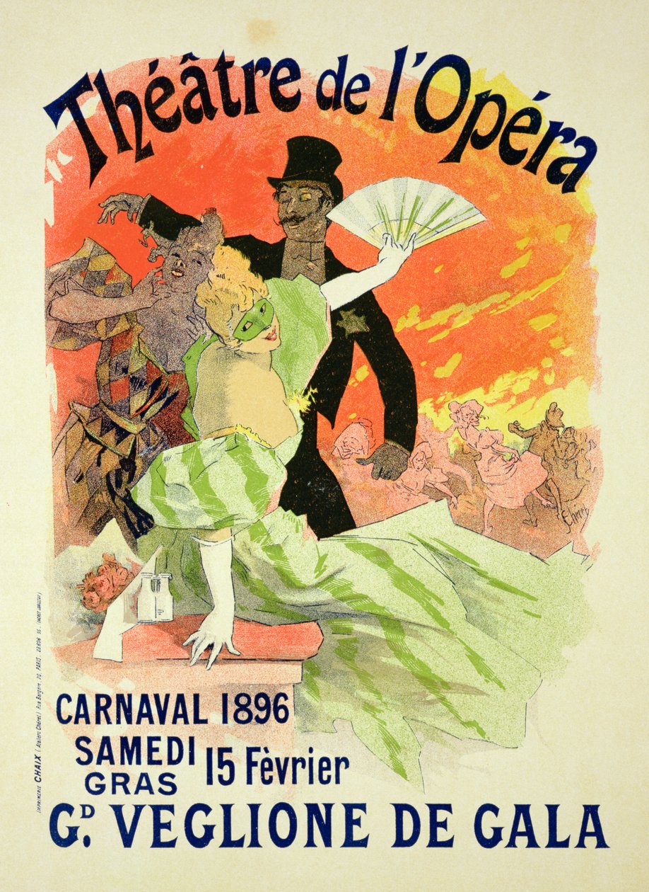 1896年2月15日、オペラ座での1896年のカーニバルを宣伝するポスターの複製 作： ジュール・チェレット