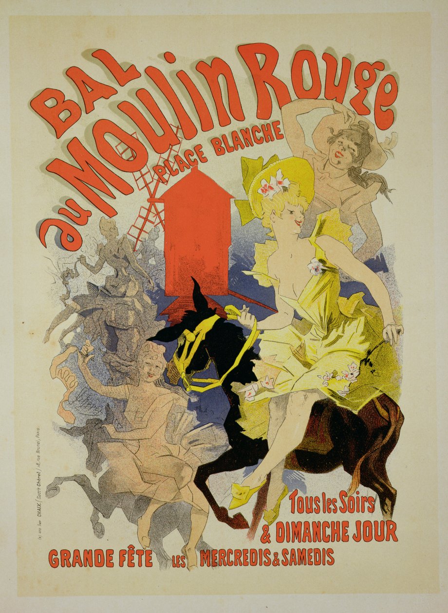 「バル・オー・ムーラン・ルージュ」を宣伝するポスターの複製、1889 作： ジュール・チェレット