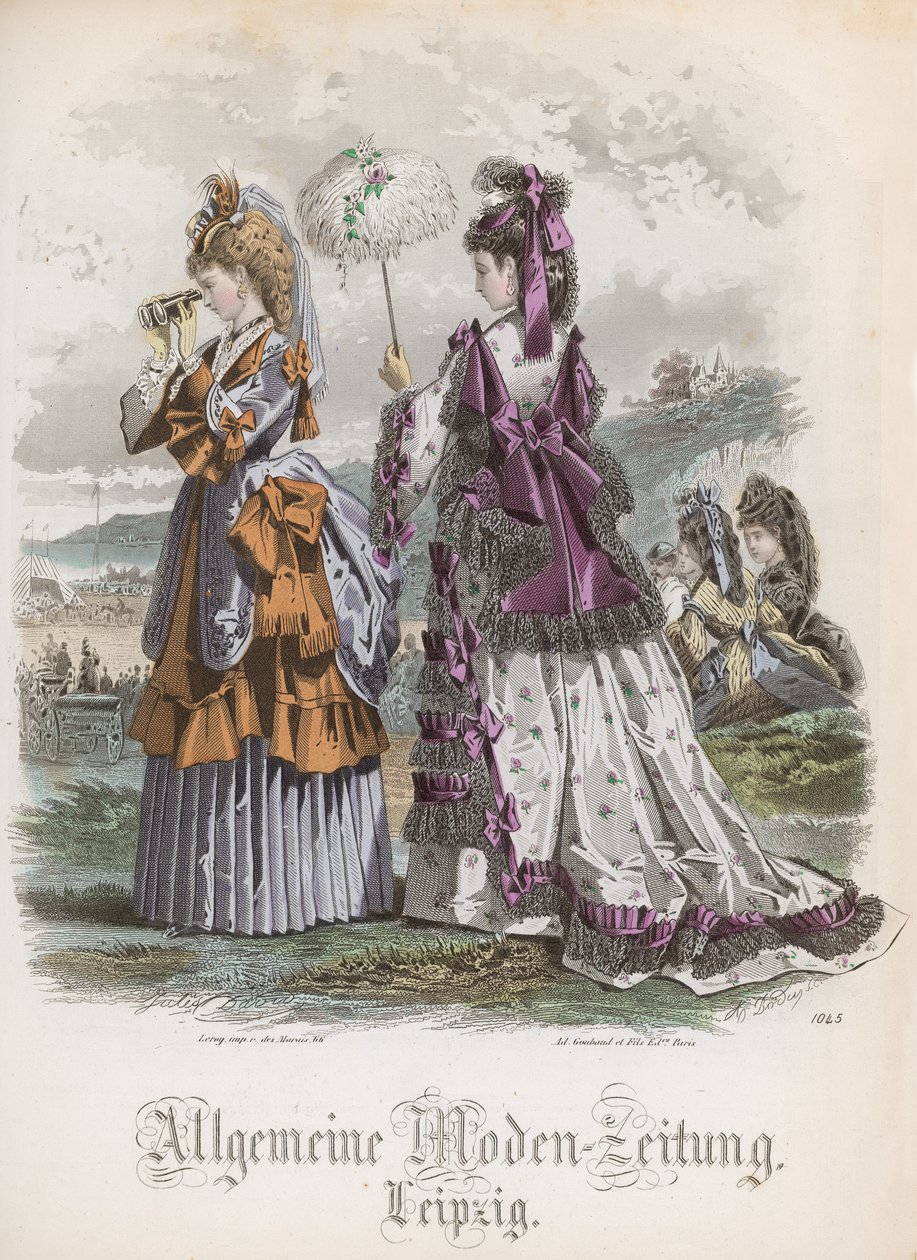 2人の女性、「Allgemeine Moden-Zeitung」のファッションプレート、ライプツィヒ、1872年 作： ジュール・デイビッド