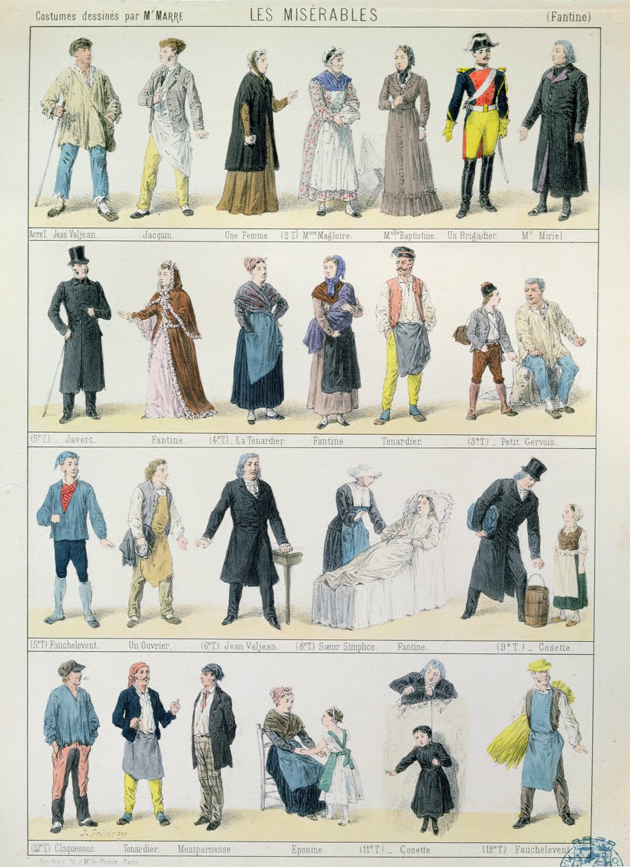 劇場用のビクターユーゴー（1802-85）によるレミゼラブルの改作のための衣装デザイン、1878年 作： ジュール・マーレ