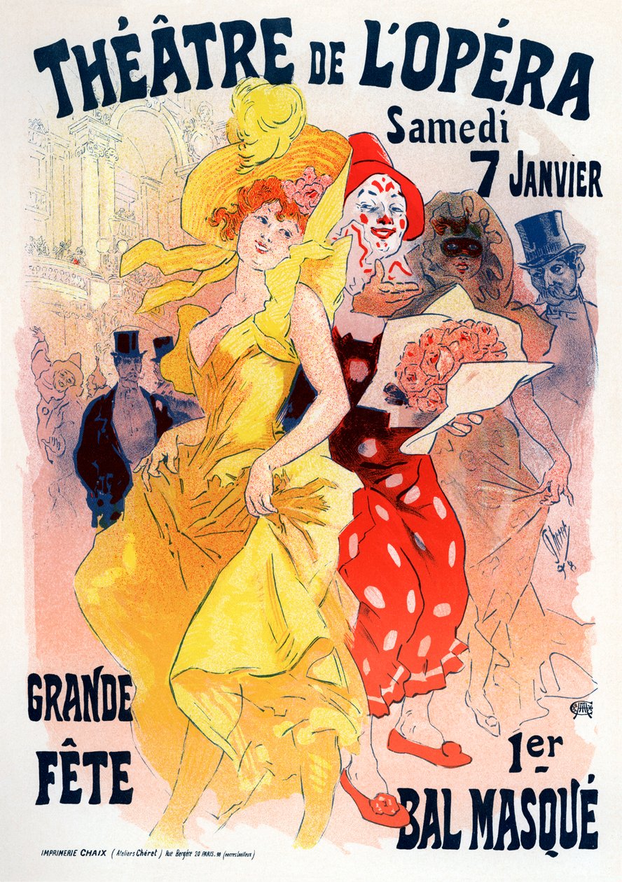 オペラ劇場。仮面舞踏会ポスター、1898-1899 作： ジュール・チェレット