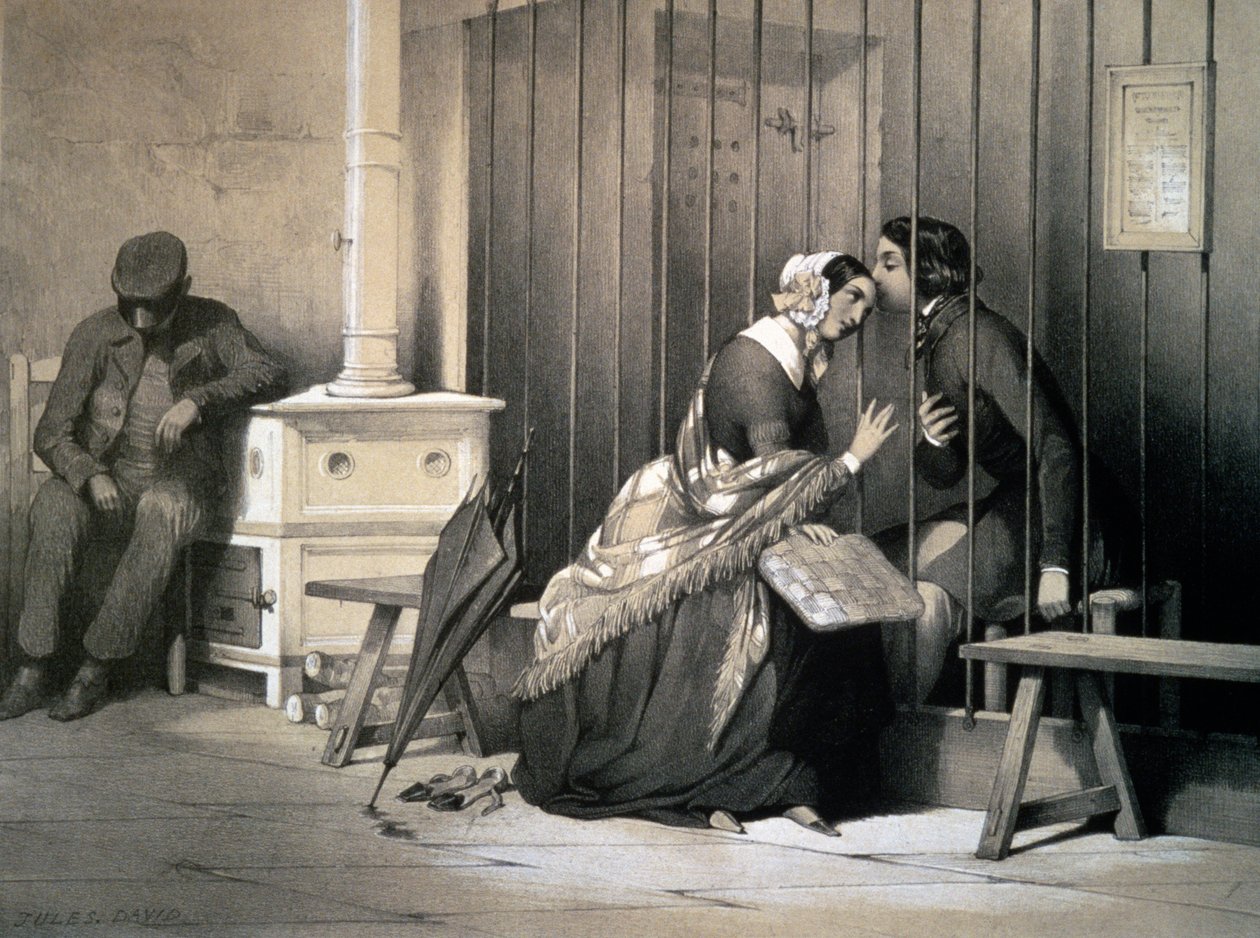 ジュール・ダヴィッド（1808-1892）作「囚人」、エングレーヴィング、フランス 作： ジュール・デイビッド