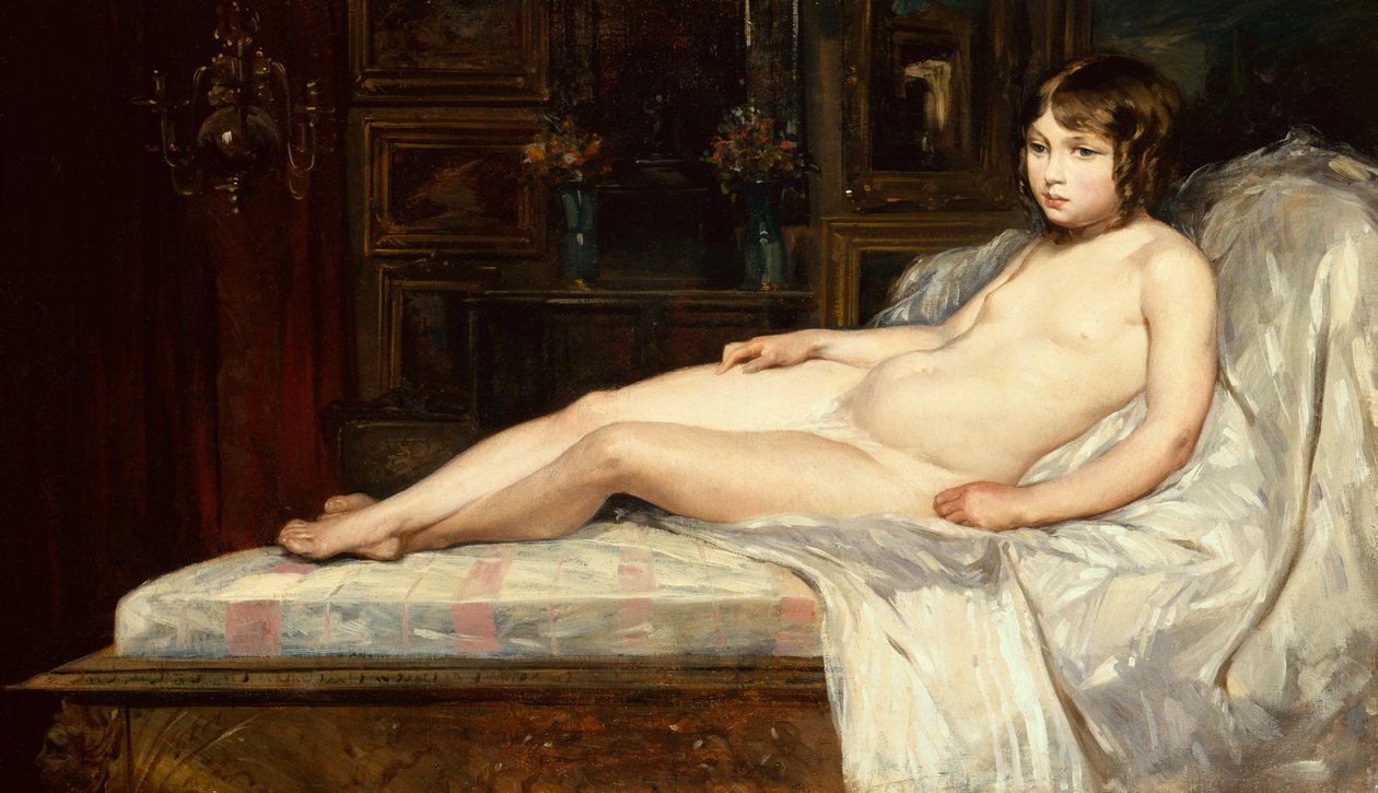 Young Nude Reclining (キャンバスに油彩) 作： ジュール・ジョゼフ・ルフェーブル
