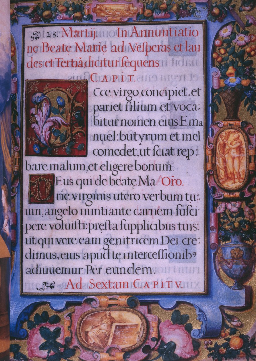 Fol.6r、受胎告知第5章の全ページ、スペインのフィリップ2世王の修道院の複製、1569年（羊皮紙） 作： ジュリアンとレオン、アンドレス・デ・フエンテ・デル・サズ