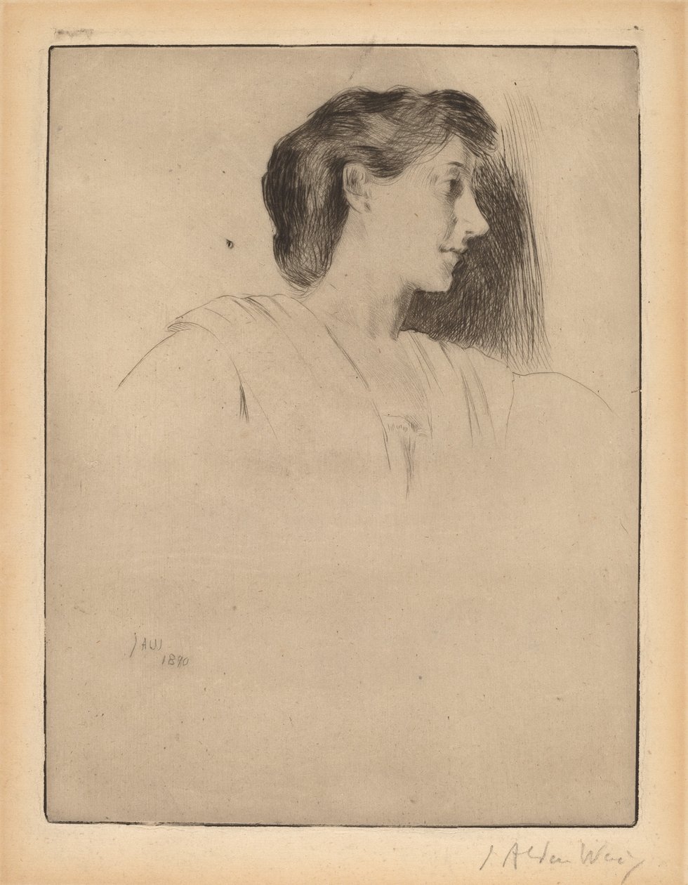 女性のプロフィールの頭、1890年。 作： ジュリアン・オールデン・ウィアー
