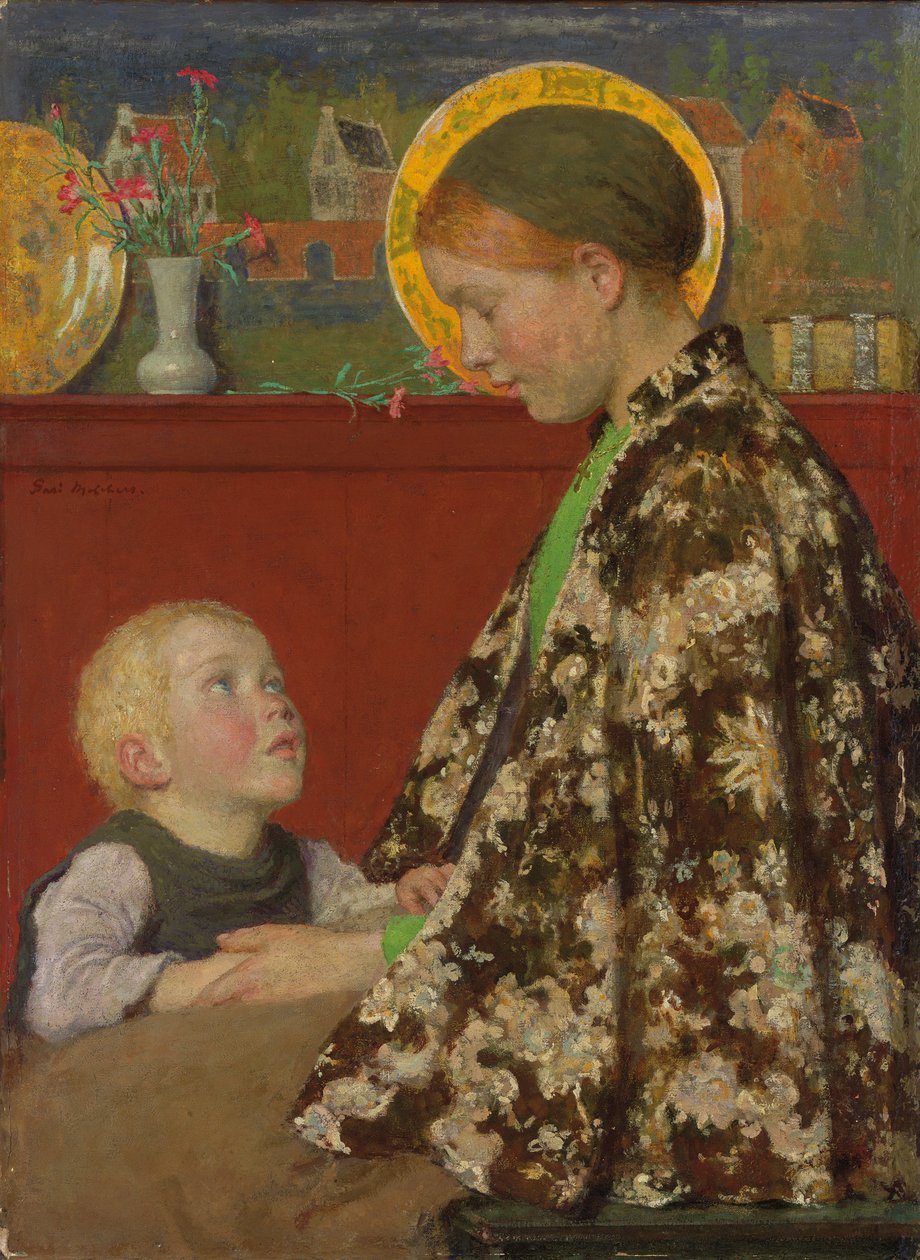 若い母、c.1892-1895（キャンバスに油彩） 作： ジュリアス・ガリ・メルチャーズ