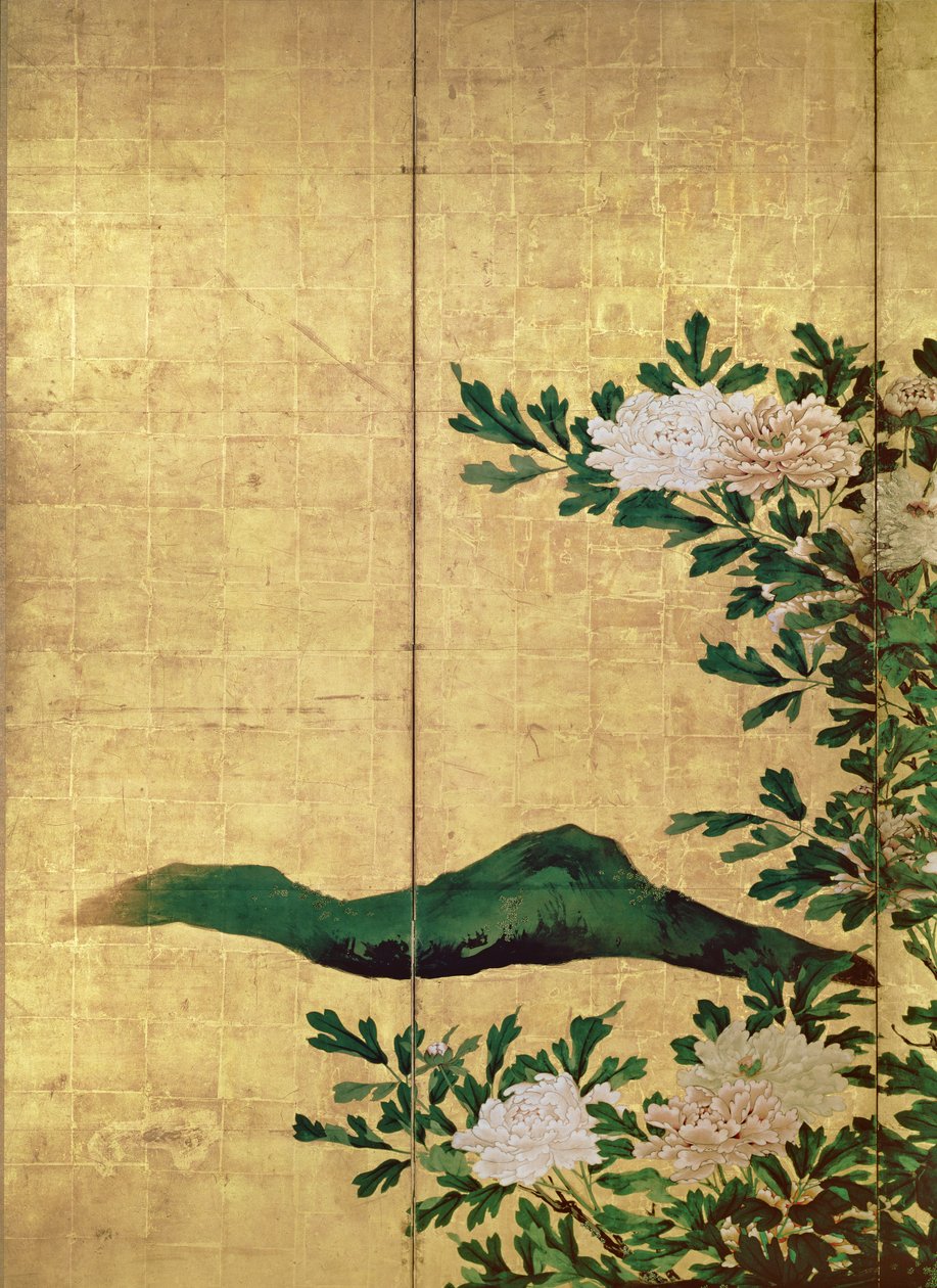 花の詳細（インク、色、紙の上の金） 作： 海ho油所