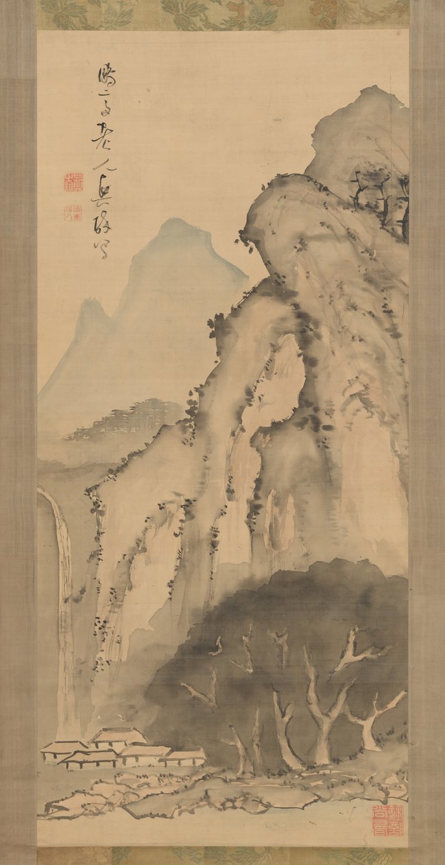 滝のある風景、ca。 1817年。 作： 亀田防災