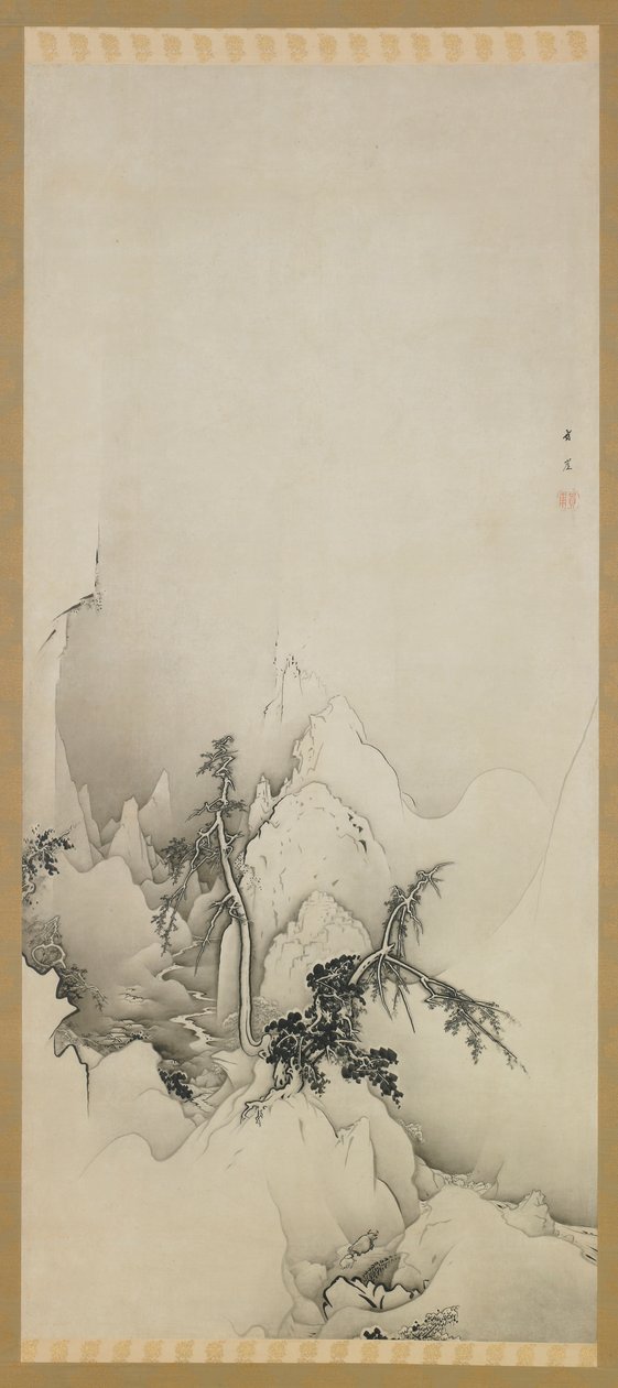 冬の風景：渓谷、明治時代、1883. 作： 狩野保貝