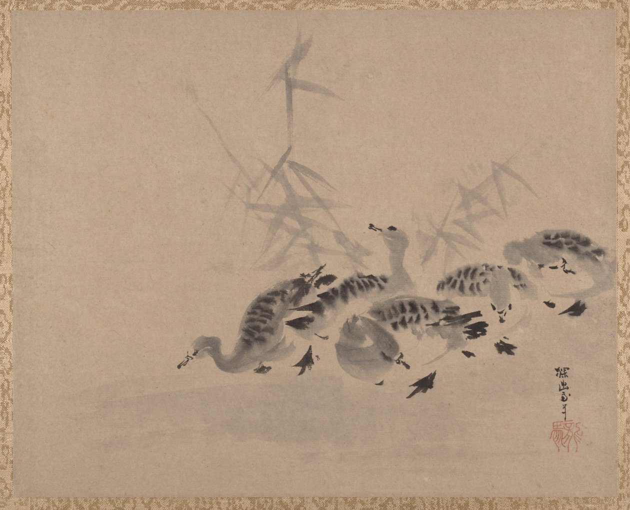 アヒルと葦、カリフォルニア州。 1650年。 作： 狩野探幽